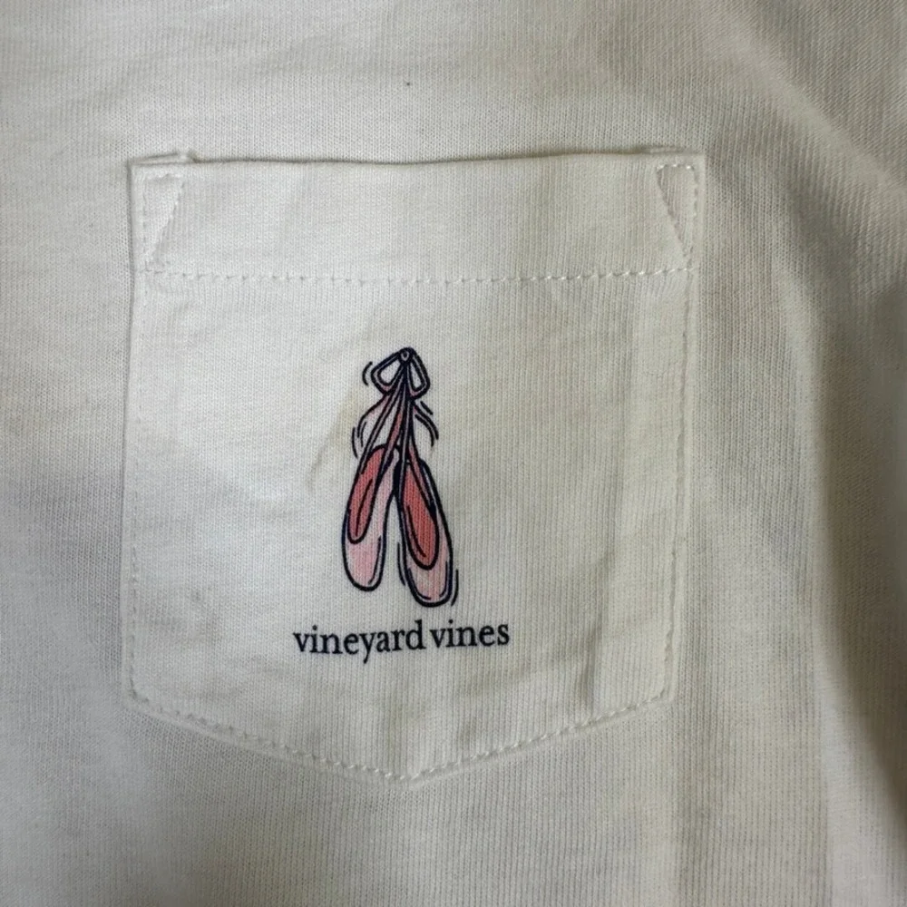Vineyard Vines Girls White Ballet Slipper Long Sleeve Pocket Tee Shirt S